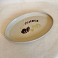 Cream oval platter tray with brown and yellow cat decoration and FRIENDS lettering