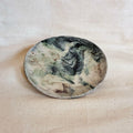 Irregular marbled baby plate in cream, grey, blue-green, and dark tones