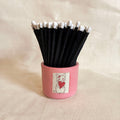 Pink Match Pot with a cat decal and striker panel