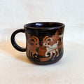 Tenmoku-brown Cauldron Mug with goat and spiral designs